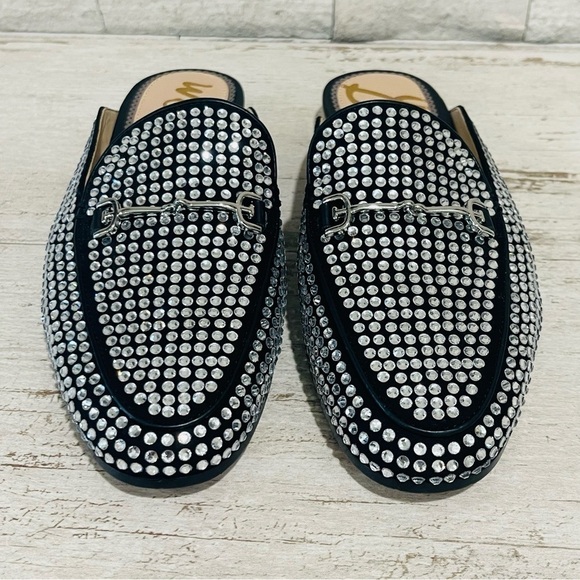 Sam Edelman Linnie Black Glitz Slip On Almond Toe Flat Crystal Horsebit Mule 6.5 - Picture 4 of 12
